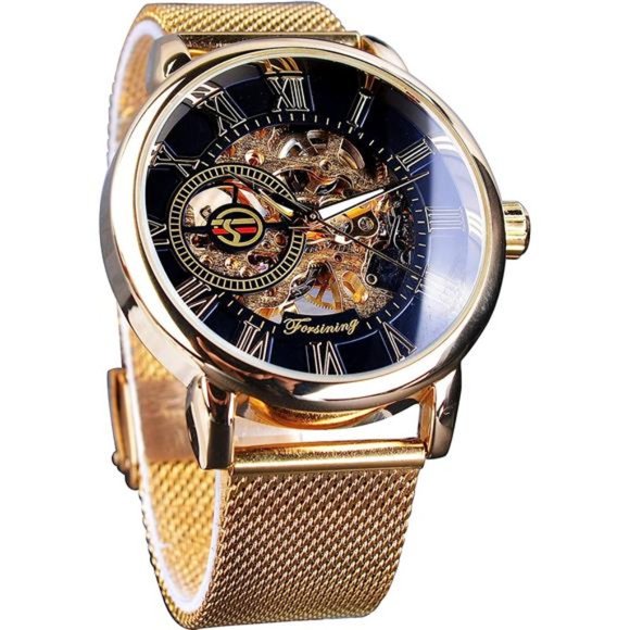 Men's Skeleton Watch Steampunk Watch Black Mechanical Watch for Men Minimalist - Picture 1 of 6